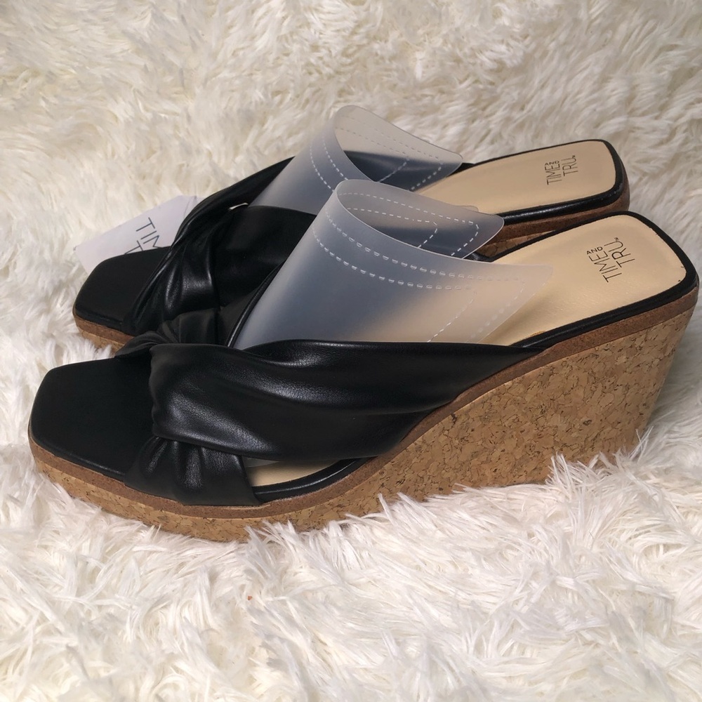 Black Twist-Knot Slide Wedges size 9 NWT - Picture 7 of 16